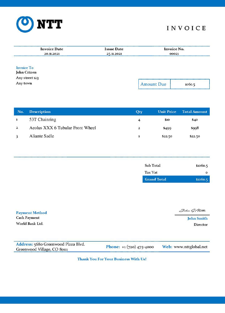 USA NTT invoice template PSD template